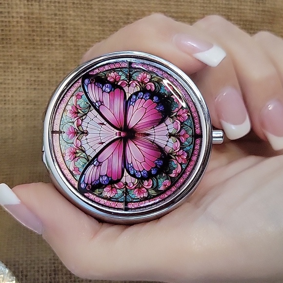 PINK BUTTERFLY HINGED BOX - Picture 1 of 6